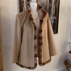 Dana Buchman wool genuine fur pea coat blush pink